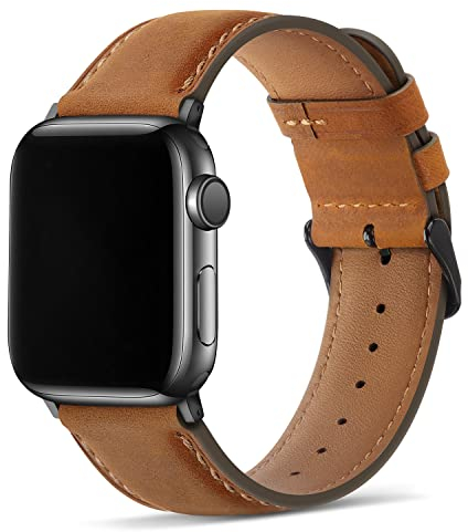 Tasikar Lederarmband Kompatibel mit Apple Watch Armband 49mm 46mm 45mm 44mm 42mm Premium Echte Leder Ersatzarmband Kompatibel mit iWatch Ultra 3 2 1 SE Series 11 10 9 8 7 6 5 4 3, braun