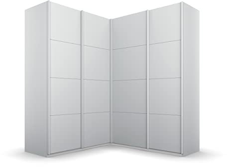 Rauch Möbel Quadra Schrank Eckschrank Schwebetürenschrank, Grau, 4-TRG., inkl. 2 Kleiderstangen, 12 Einlegeböden, 3 Schubkästen, BxHxT 181x210x187 cm