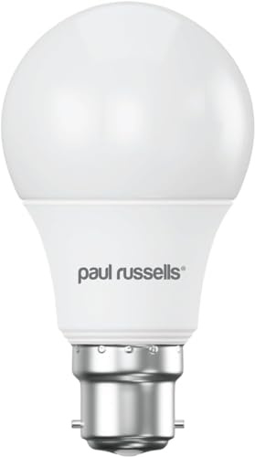 paul russells LED GLS Light Bayonet Cap BC, 60w Equivalent, 8watt 806LM LED Bulbs, 6500K Daylight Lamp, Classic Frosted A60 Standard B22 Energy Saving Non-Dimmable Large Globe Lightbulbs, Pack of 1