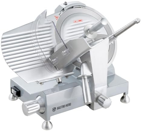 GastroHero Aufschnittmaschine 300 mm, einstellbar, Aluminium ASM300 | Wurstschneidemaschine, einstellbare Schnittstärke 0,2-15 mm, Schnittlänge 255 mm, Schrägschneider