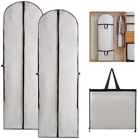 Udbrud 2 Stück Kleidersack Lang, Atmungsaktiver Kleidersack 180cm x 60cm Faltbar Kleiderschutzhülle mit Reißverschluss für Anzüge Kleider Mäntel Sakkos Hemden Abendkleider Anzugsack Aufbewahrung