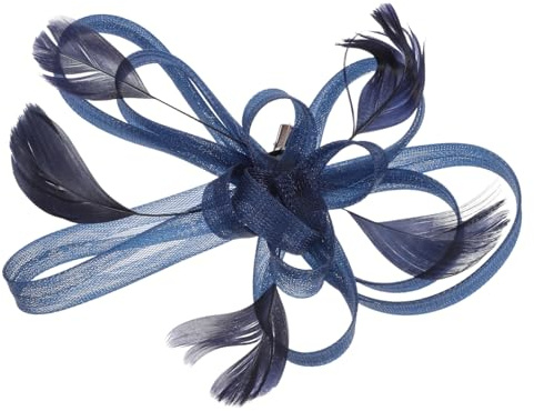OSALADI Fascinator Elegante per Matrimonio e Cerimonie Spilla per Sposa con Piume e Rete Accessorio Moda per Occasioni Formali e Festive Blu