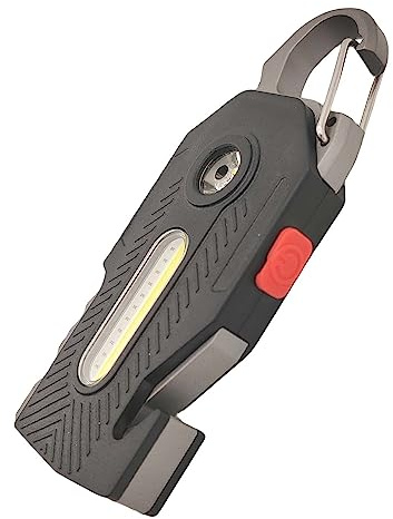 QLEE Lampe de poche multifonction 7 en 1 épi de cob - Lampe de travail rechargeable portable LED décapsuleur coupe-ceinture de sécurité sifflet de survie tournevis