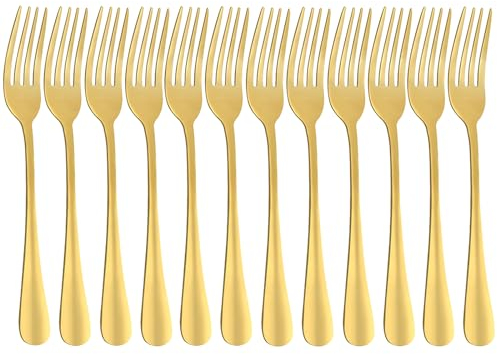 QUCHER 8.2（20.8cm)12 Stück Gold Tafelgabeln Menügabeln gabeln besteck set Edelstahl Abendessen Gabeln für Heimgebrauch Haus Küche Gaststätte,spülmaschinengeeignet