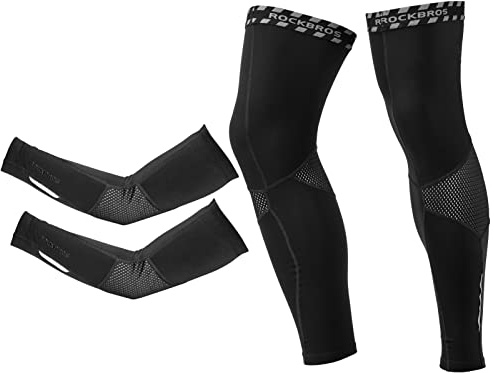 ROCKBROS Radsport Armlinge Arm Sleeves Beinlinge Knieschutz Winter Anti Rutschen Armwärmer Beinwärmer für Laufen Fußball Basketball Herren/Damen S-3XL (1 Paar) Armlinge+Beinlinge XXL-3XL