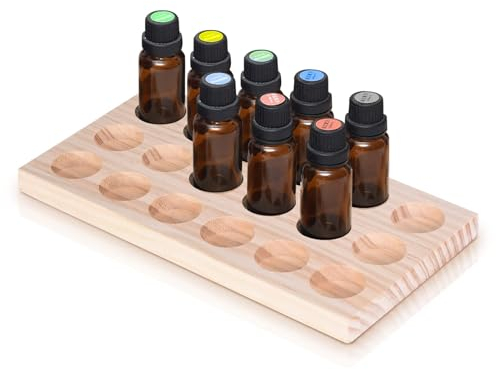 Domisyee Support de rangement pour huiles essentielles en bois de pin fait à la main - 18 trous - Organisateur multifonction pour vernis à ongles, huiles parfumées, rouge à lèvres et parfums