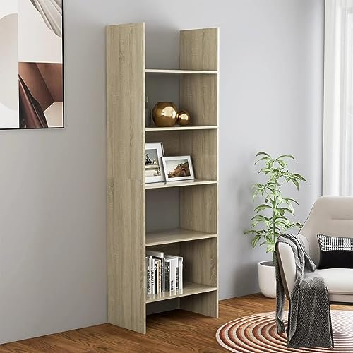 CIADAZ Bücherregal, Regal, Schrank, Regal Kinderzimmer, Leiterregal, Standregal, Wandregal, Aktenregal, DVD Regal, Sonoma-Eiche 60x35x180 cm Spanplatte