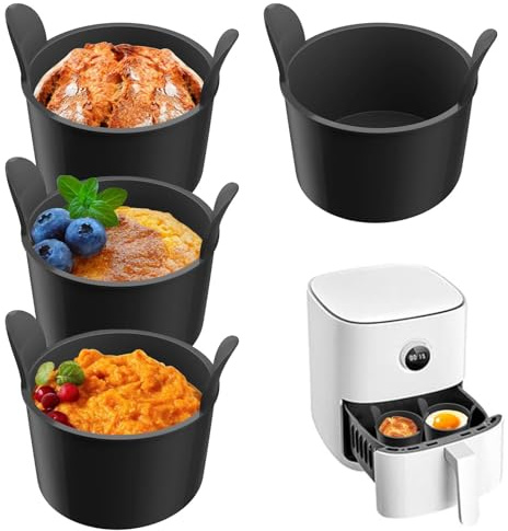 Air Fryer Eierformen, 4 Silikon-Auflaufförmchen für Heißluftfritteuse, Antihaftbeschichtete Form für pochierte Eier, wiederverwendbarer Eierpochierer, für Kochen von Cupcakes und Eiern