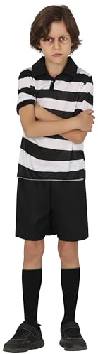 FIESTAS GUIRCA Stygg bror kostym för pojkar - gotisk pojkdräkt inkluderar svart och vit randig t-shirt och shorts - gotiska halloweendräkter för barn i åldrarna 5-6 år