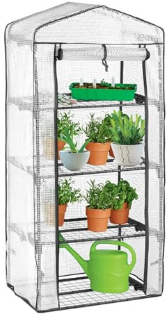 Harbour Housewares 4 Tier Mini Green House - 3x6ft -Compact Greenhouse with 4 Shelves & Roll Up Zip Panel Door Garden Plant House Polytunnel for Vegetables, Flowers, Herbs