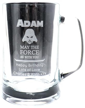 Regalo Personalised Glass Beer Tankard with Handle - Sci-Fi Design | 23oz Smoked Black Pint Mug, Add a Name & Message | Laser Engraved in Our UK Workshop (No Gift Box)
