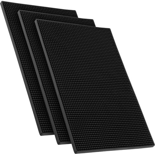 CHUENKUK 3 Stück 45 x 30 cm Barmatte Schwarz, 1 cm Dick, Abtropfmatte Silikon, Bar-Servicematte, Gummi Bar Mat für Geschirr für Küche Bar Restaurants