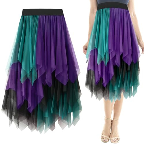 Jupe en Tulle pour Femmes, Jupes Asymétriques, Jupe Plissée en Maille Irrégulière, Jupe Midi Taille Haute en Ligne A, Jupe en Tulle Noir Violet Vert, Jupe Plissée, Bal de Promo, Fête de Carnaval