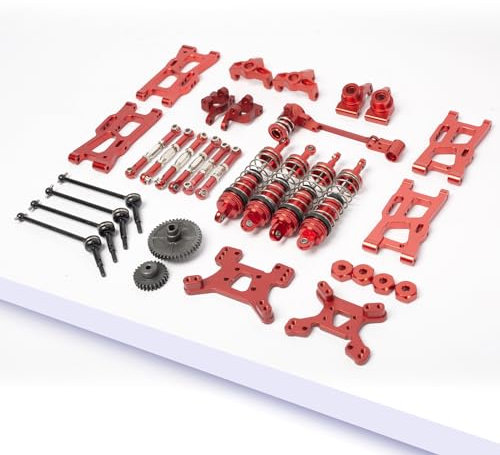 Oisunt Metal Replacement Part Kit for WLtoys 1/14th, 1/12th RC Car Upgrades, Spare Aluminium Accessory Set with Screws (Red)