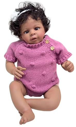 YIHANGG 24Zoll Weicher Körper Reborn Kleinkind Puppe Dunkelbraune Haut Reborn Baby Puppe 60cm Amerikanisch Kuschelig Mädchen Puppe Handgepflegtes Haar Geschenk Kollektion