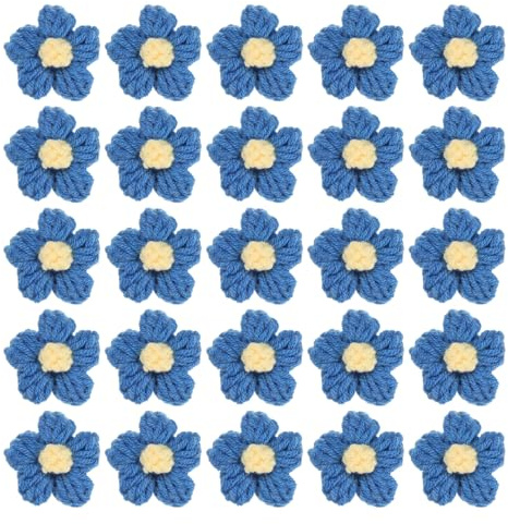 sourcing map 50 parches de flores para coser, pétalos florales de ganchillo hechos a mano, apliques de flores de ganchillo para bricolaje, ropa de pelo, boda, fiesta, manualidades, azul profundo y