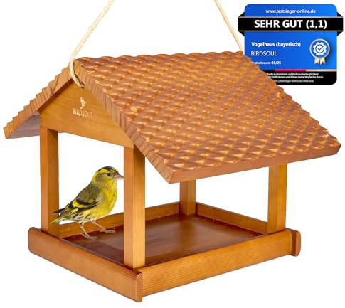 Großes Vogelhaus zum Aufhängen [Gefrästes-Dachrelief] XXL Vogelfutterhaus | RainSafe - Bodenplatte