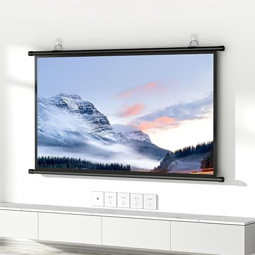 MBBTAG Ecran pour videoprojecteur, ecran videoprojecteur enroulable, écrans de projection tv et home cinema, toile videoprojecteur exterieur, aux réunions d'affaires, aux salles de classe(Blanc,71x145