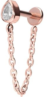PIERCINGLINE Titan Labret mit Push Fit KRISTALLTROPFEN + KETTE Piercing Ohr Farbauswahl