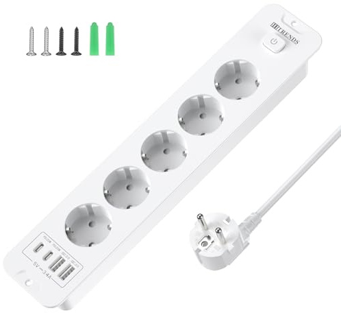 Sänkbart uttag, 5 fack, inbyggt grenuttag med 4 USB, inbyggt uttag, flera uttag, bordsuttag med 2 USB C, bordsskiva sänkt uttag – 2 m kabel – vit