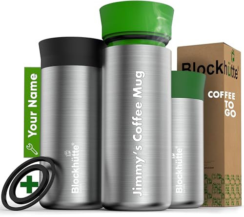 Blockhütte Thermobecher Personalisiert Edelstahl 354 ml, Kaffeebecher mit Gravur 8h heiße Getränke, Thermosbecher auslaufsicher, Kaffeebecher to go personalisiert spülmaschinenfest