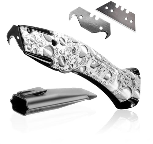 Delphin®-03 Teppichmesser, Design Edition, Feststehende Klinge, Profi Cuttermesser, Alu, Klingen und Kunststoffköcher, Rechts- u. Linkshänder