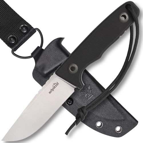 SCHNITZEL TRI - Outdoormesser mit Kydex-Scheide, Schwarz | Dangler-Tragesystem, Bushcraft, Camping, Wandern, Outdoor, Messer, Jagdmesser, Freizeitmesser, Erwachsene