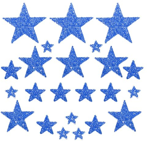 QUARKZMAN 30 Stück Sterne Patches zum Aufbügeln, 2 8cm Flicken zum Aufbügeln,Bestickte Aufnäher Bügelflicken für Hut Jacke Jeans Rucksäcke DIY Dekoration(Blau)