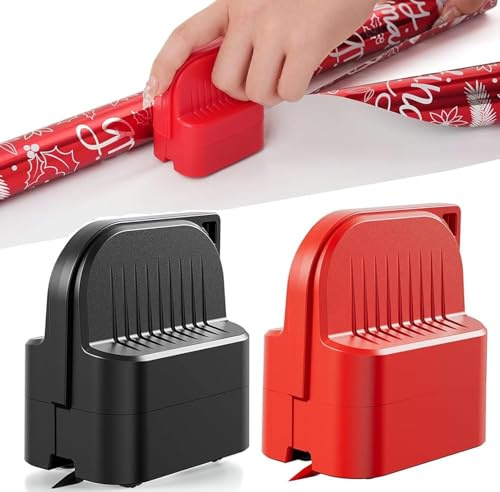 KEWAYO 2 Stück Geschenkpapier-Schneider mit Vierrad-System, 6.6cm Rollen + 2 Klingen – Sicherer Cutter für Weihnachten, Geburtstag & DIY (Hochwertiger Kunststoff)