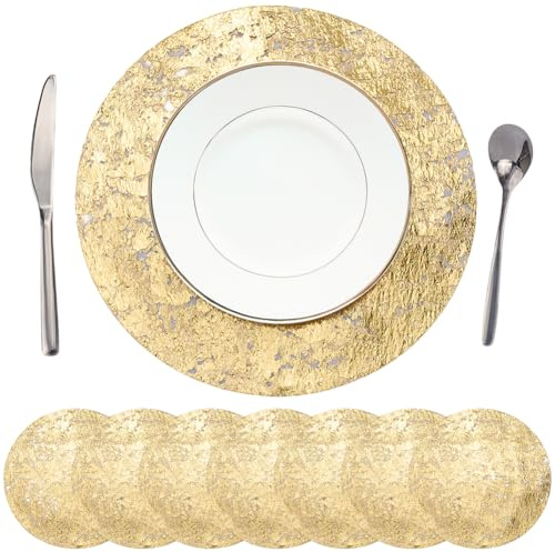 GORGECRAFT 16pz Tovagliette in Lamina d'oro Tovagliette Glitterate Tovagliette Rotonde 33cm in Rete Pressata Tovaglietta di Lusso Decorazione Tavolo da Pranzo Centrotavola per Festa Compleanno