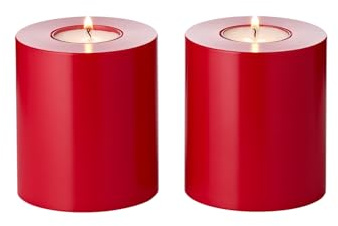 EDZARD 2er Set Teelichthalter Dauerkerze Cornelius rot (Höhe 9 cm, Durchmesser 8 cm) hitzebeständig bis 90 Grad
