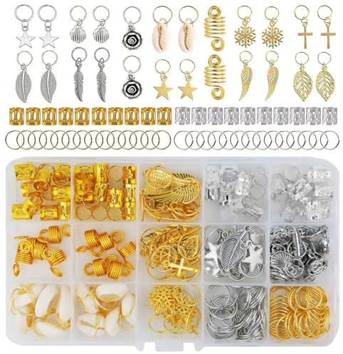 VIVIIHOO 220 Stück Haarschmuck Haarspiralen Clips, Dreadlock-Haar-Accessoire-Set für Damen Und Herren, Piratenkostüm Damen Zubehör, Metall, DIY-Spaß