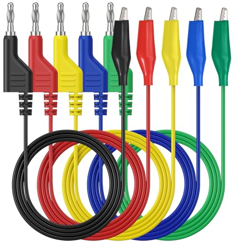 AMTOVL 5pcs Câbles de Test de Multimètre 4mm Fiche Banane Empilable Cordon Testeur Multimètre 1M 5A 5 Couleurs Câbles De Test avec Pince Crocodile pour Multimètre Professionnel