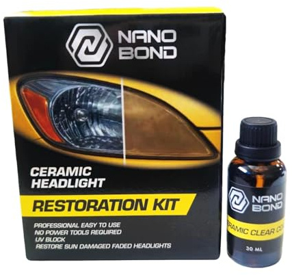 Nano Bond Ceramic Headlight Restoration Kit - No Power Tools Needed, Self-Leveling Headlight Clear Coat, 3 Easy Steps, Removes Oxidation from Foggy Plastic Lenses, 30ml Bottle