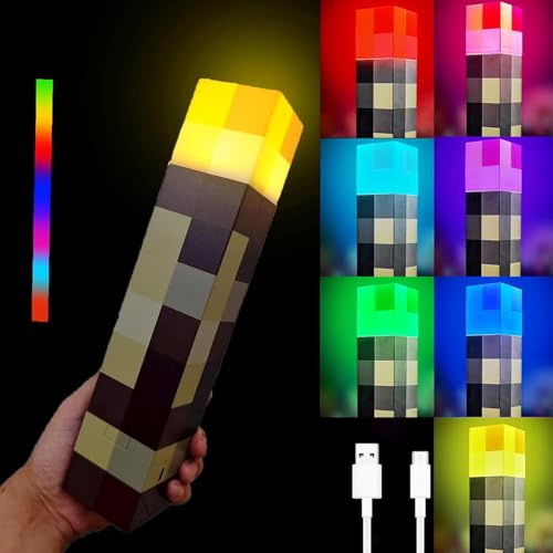 LED Wall Torch Light, 7-Colour Night Light 28cm, USB Rechargeable Lighting, Bedside Lamp Gaming Room Decor, Hallway Decor, Home Decor Room Essentials, Video Game Gifts and Collectibles