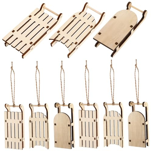 Ciieeo 9stücke Unfertiger Holzschlitten Für Bastelarbeiten Miniatur Unbemalt Holzschlitten-Dekoration Für Weihnachtsbaum Schreibtisch-Schlitten Mini-Ornament Für Weihnachtsd
