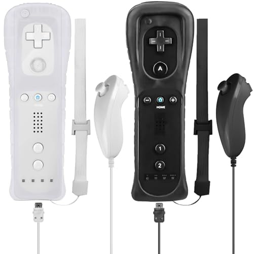 GBKDQQ 2er Set Wii-Fernbedienung Gamecontroller, Controller-Remote mit Nunchuck Nunchuk Controller für Wii Vernbedinung Remote Plus Ersatz Kontroller Jostick Game Handle (Weiß+Schwarz)