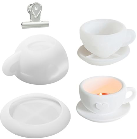 UR URLIFEHALL 1 juego de moldes de silicona para taza de café, taza de té y platillo, moldes de resina para portavelas, jabón, cera, adornos, manualidades, decoración del hogar y fiestas
