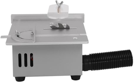 Mini scie circulaire à table noire/argentée, fabriquée à la main, avec alimentation réglable et lame de scie circulaire HSS de 63 mm. Ponçage, gravure