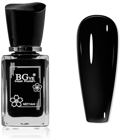 Black Nail Polish - 14ml Black Nail Varnish Quick Dry - 60 Seconds nail polish No Bake UV - Non Chip Long Lasting Nail Varnish - Breathable nail polish Smooth, High Gloss, Elegant for Women Girls DIY