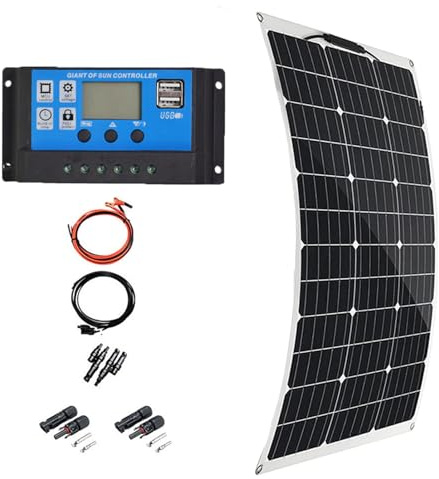 EpyGnom 300W 12V Kit Panel Solar Monocristalino Flexible 18V Placa Solar Fotovoltaico 40A Controlador de Cargador para Autocaravana Caravana Barco Yate Automóvil Carga de Baterías 1 * 300W
