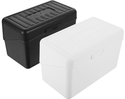 Veemoon Caja Archivadora para Tarjetas de Visita 2 Piezas Organizador de Escritorio Multifuncional Plástico Blanco y Negro Almacenamiento Compacto para Tarjetas y Notas Adecuado para