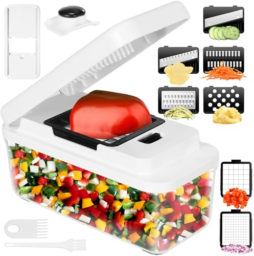 12 in 1 Vegetable Chopper, Mandoline Vegetable Slicer Multifunctional, Food Onion Salad Veg Chopper with Container, French Fry Potato Dicer Slicer Cutter, Kitchen Tools & Gadgets