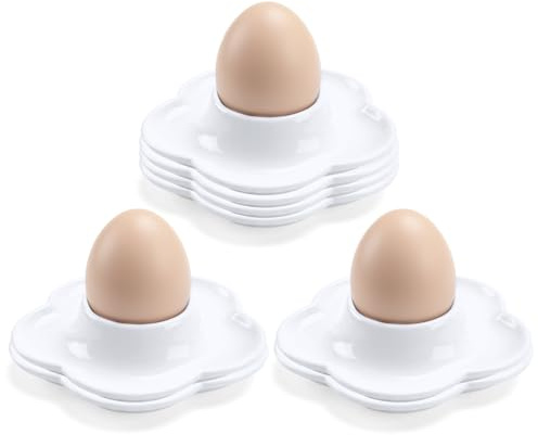 Mispudin 8Pcs Stackable Plastic Egg Cups, Boiled Egg Cup Set | Space-Saving Stackable Design, White Egg Cups for Hard and Soft Boiled Eggs, for Breakfast, Kitchen, Camping, Travel