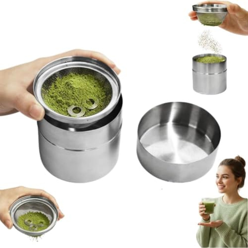 Matcha Powder Sifter and Storage Tin Set,Stainless Steel Matcha Shaker Canisters with Agitator Rings,Matchas Tin Container Tea Canister with Lids,Mesh Fine Sieve for Coffee Matcha Sugar Spice