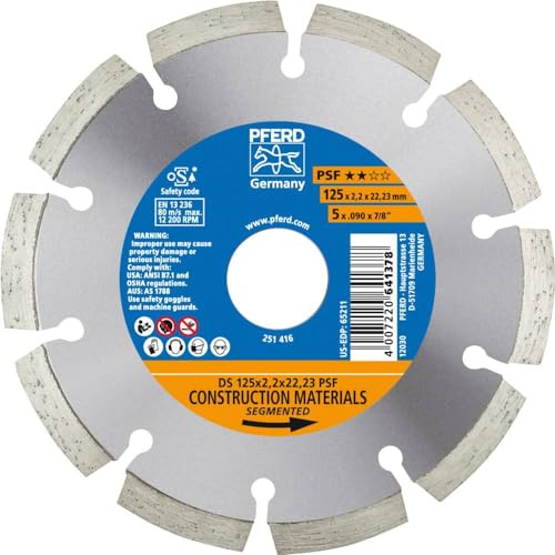 PFERD TOOLS Diamant-Trennscheibe PSF | 125 x 2,2 x 22,23 mm | 68012221– Segmentierter Rand für schnelles Trennen von Steinmaterial