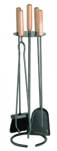 Schindler + Hofmann Speichertechnik 21.02.721.2 Kaminbesteck, 4-teilig, anthrazit, Holzgriffe, 73cm