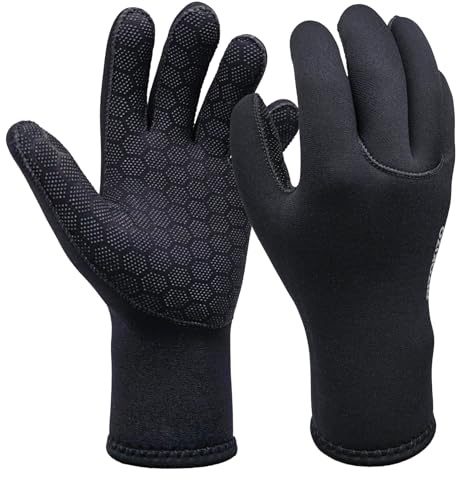 Dizokizo Guantes de neopreno para hombre y mujer, guantes térmicos antideslizantes de 3 mm con cinco dedos para kayak, esnórquel, surf y otros deportes acuáticos (M)