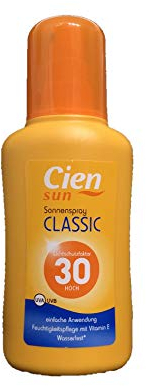 Cien Sun Spray solar Classic SPF 30 alto, UVA UVB resistente al agua*, cuidado hidratante de vitamina E