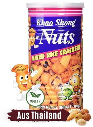 Khao Shong - Snack Mix mit Reiscrackern, Erbsen und Erdnüssen im Teigmantel - Herzhafter Asia Snack - Snacks & Knabberartikel aus Thailand - 1 x 180 g